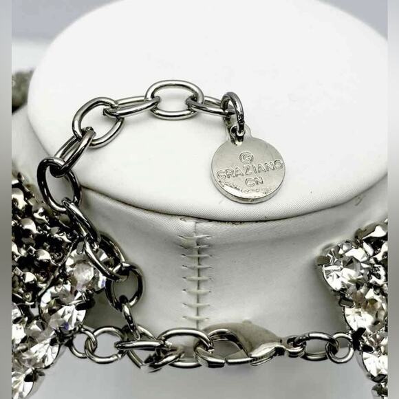 Designer Vintage RJ Graziano 80s Large Bibb Statement Necklace Silver Crystal - Picture 6 of 6